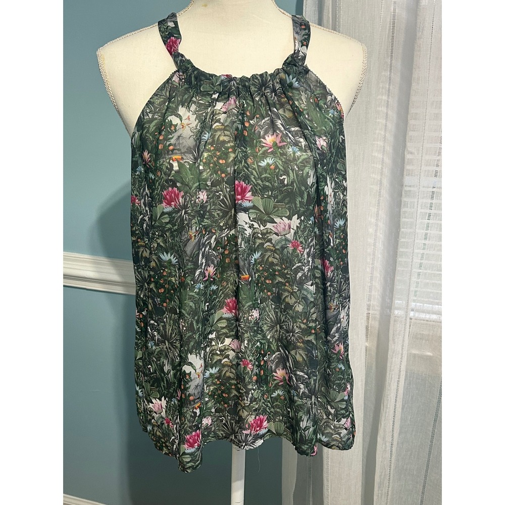 HM Conscious Collection Green Tropical Floral Halter Neck Tie Back Blouse Top 6